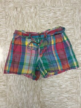 EUC Ralph Lauren Bright Multicolor Plaid Tie-Waist Bermuda Shorts